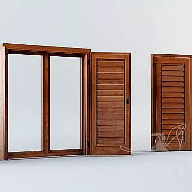 Classic Wood Window with Shutters 3D model image 1 