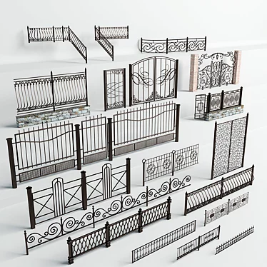 Elegant Wrought Iron Fences 3D model image 1 