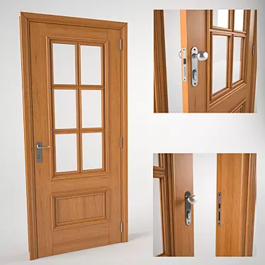 Brazilian Standard Wooden Door with Glass 3D model image 1 