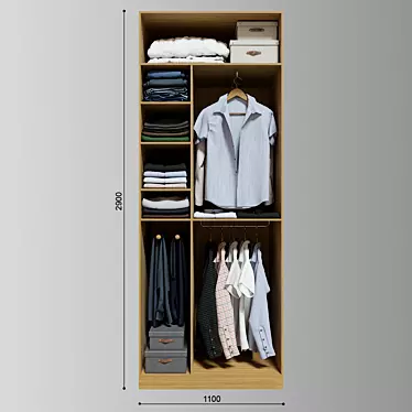 Square Mesh Wardrobe with Clothes 3D model image 1 