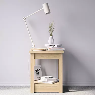 Ikea Riggad: Wooden Bedside Table with Lamp 3D model image 1 
