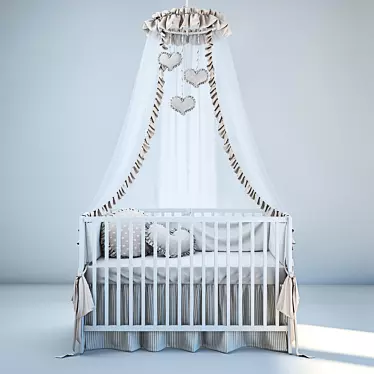 Modern Baby Bed with Bedding & Canopy 3D model image 1 
