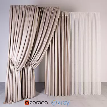 Luxury Curtain Set: High-poly, 4 Types 3D model image 1 