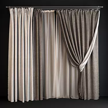 Versatile 3m Gray Curtain Set: Ceiling Mount 3D model image 1 