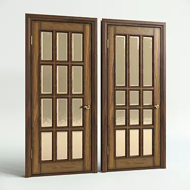 Elegant Wooden Doors with Glass 3D model image 1 