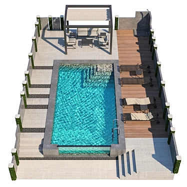 Outdoor Oasis: Gazebo, Pool & Sofa 3D model image 1 