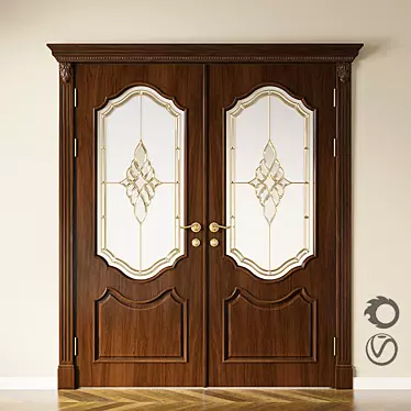 Classic Double Door with Stained Glass 3D model image 1 