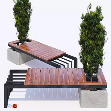 Elegant Bench with Thuja: Stylish Outdoor Seating 3D model image 1 