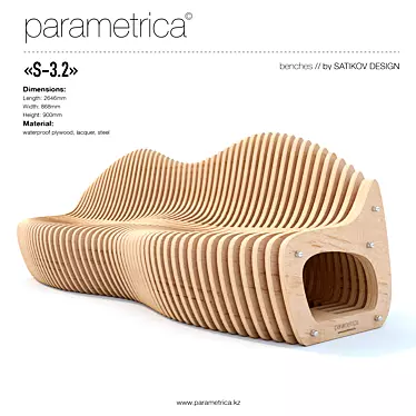 Parametrica Bench S-3.2: Stylish, Sturdy, and Versatile 3D model image 1 
