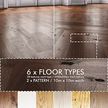 6 Wood Floors: Regular & Herringbone 3D model image 1 