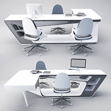 Elegant Office Table Chairs Set 3D model image 1 