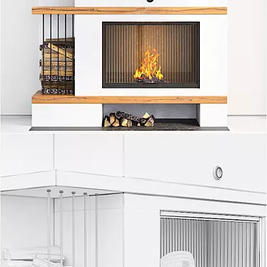 Modern White Plastered Fireplace 3D model image 1 