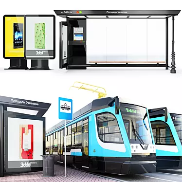 Modern Tram Car Series -71-623 with Contemporary Stop & Environment 3D model image 1 