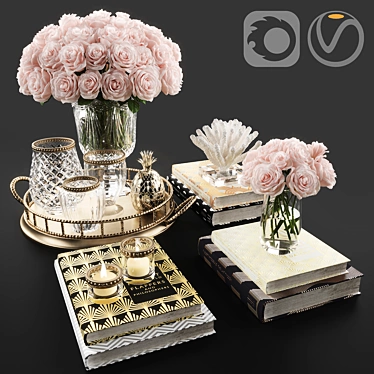 Elegant Rose & Crystal Vase Set 3D model image 1 