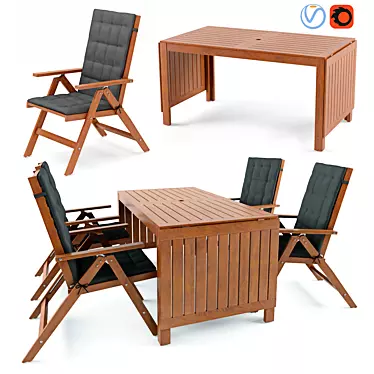 Outdoor Dining Set: Ikea ÄPPLARÖ Table + 4 Chairs 3D model image 1 