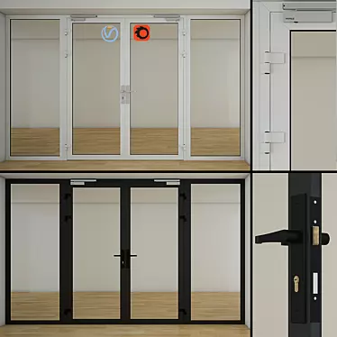 Sleek Double Glass Doors | White & Dark Grey | Adjustable Size 3D model image 1 