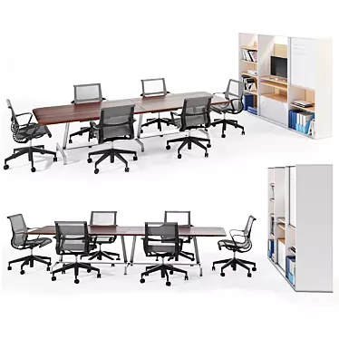 Modern Conference Table with Chairs 3D model image 1 
