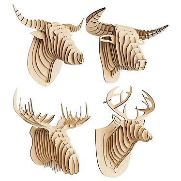 Plywood Animal Trophy Heads 3D model image 1 