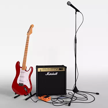 Musician's Set: Electric Guitar, Amplifier, Microphone 3D model image 1 