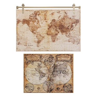 Antiqued Canvas World Map: Vintage Inspired Wall Decor 3D model image 1 