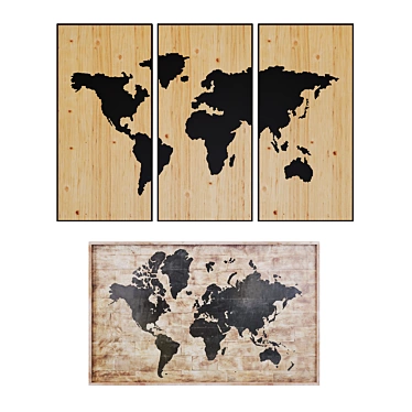 World Map Wall Art Collection 3D model image 1 