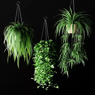 Natural Charm: Hanging Wicker Planter with Lush Plants 3D model image 1 
