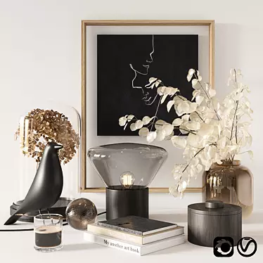Black Decor Set: Frames, Lamps, Vase, Books 3D model image 1 