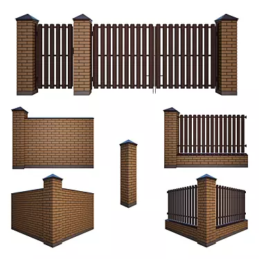 Modular Brick and Euro Panel Fencing 3D model image 1 