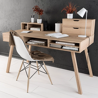 Elegant Wooden Home Office Desk 3D model image 1 