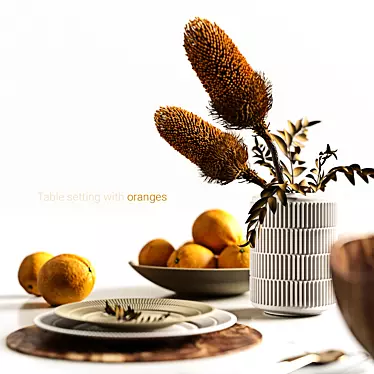 Oranges and Dry Plants Table Setting 3D model image 1 