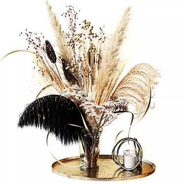 Title: Black Feather Bouquet: Dried Floral Elegance 3D model image 1 