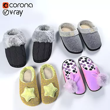 Fluffy Comfort Home Slippers 3D model image 1 