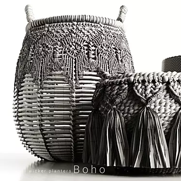 Boho-Style Wicker Planters 3D model image 1 