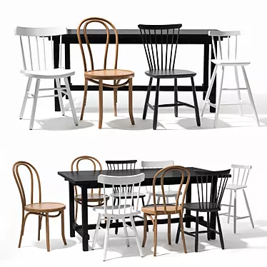 Sleek Dining Set: IKEA Table & Chairs 3D model image 1 