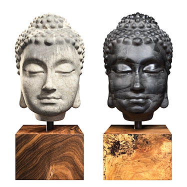 Wooden Buddha Head Sculpture 3D model image 1 