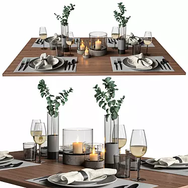 Table Setting with Eucalyptus  Stylish and Versatile Home Decor 3D model image 1 