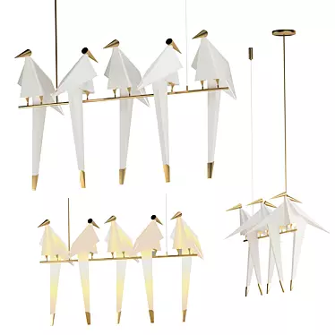 Golden Bird LED Chandelier 3D model image 1 