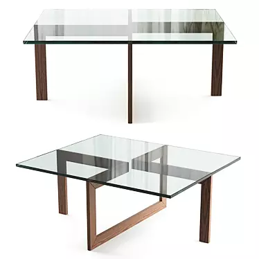 Modern Glass Table with Wooden Legs 3D model image 1 