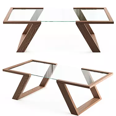 Wooden Leg Glass Table 3D model image 1 