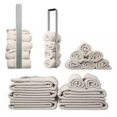 Modern Towel Set with Sleek Holder 3D model image 1 