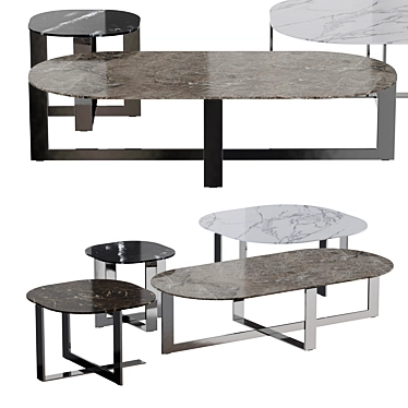 Molteni Domino Marble Tables: Versatile Set with Elegant Marquina, Dark, Grey, and White Carrara Tops 3D model image 1 