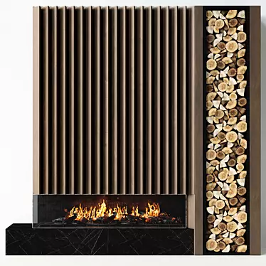 Modern 55" Fireplace with Wood Storage 3D model image 1 
