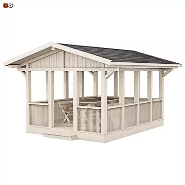 Wooden Rectangle Garden Gazebo with Benches & Table 3D model image 1 