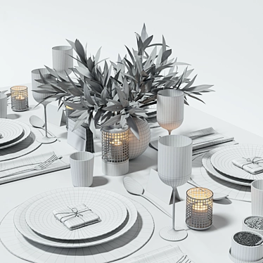 Elegant Dark Tableware Set 3D model image 1 