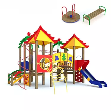 Ultimate Fun Zone: Carousel, Bench & More 3D model image 1 