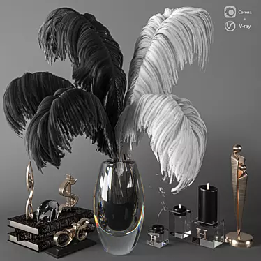 Elegant Ostrich Feather Centerpiece 3D model image 1 