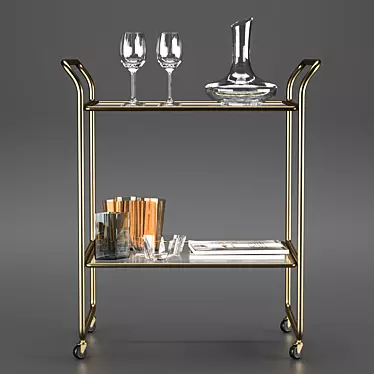 Stylish Bar Cart: Accessories Included 3D model image 1 