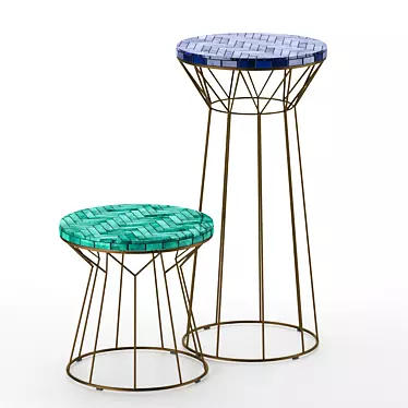 Brass-Legged Tiled Bar Tables 3D model image 1 