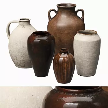 Rustic Ceramic Vase Set 3D model image 1 