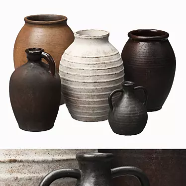 Title: Rustic Relief Ceramic Vases 3D model image 1 